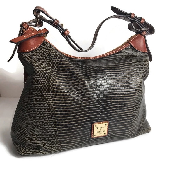 Dooney & Bourke Handbags - Dooney & Bourke Lizard Embossed Leather Hobo Bag